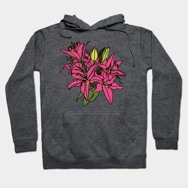 Digital Painting of Pink Lily Flowers Hoodie by ellenhenryart